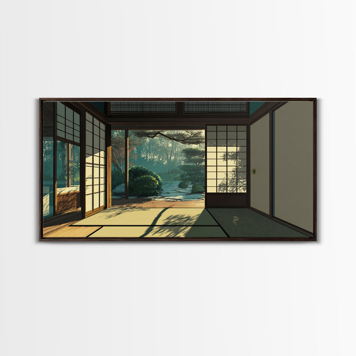 Sunlit Japanese Interior With Garden View Painting Canvas Print Minimalist Wall Art For Bedroom And Office