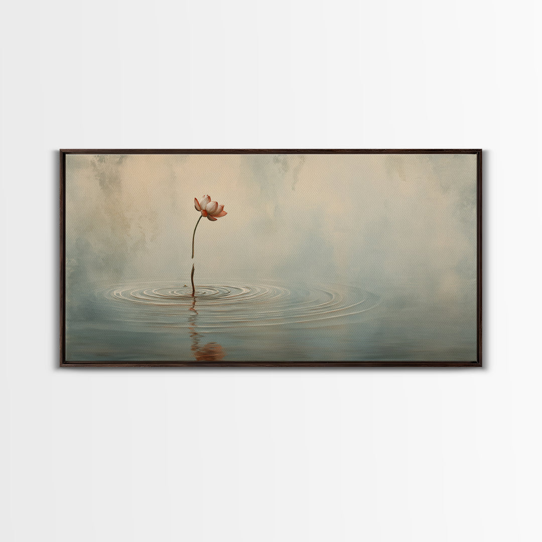Traditional Asian Landscape With Meditating Monk And Pine Tree Misty Mountain Wall Art Framed Canvas Print