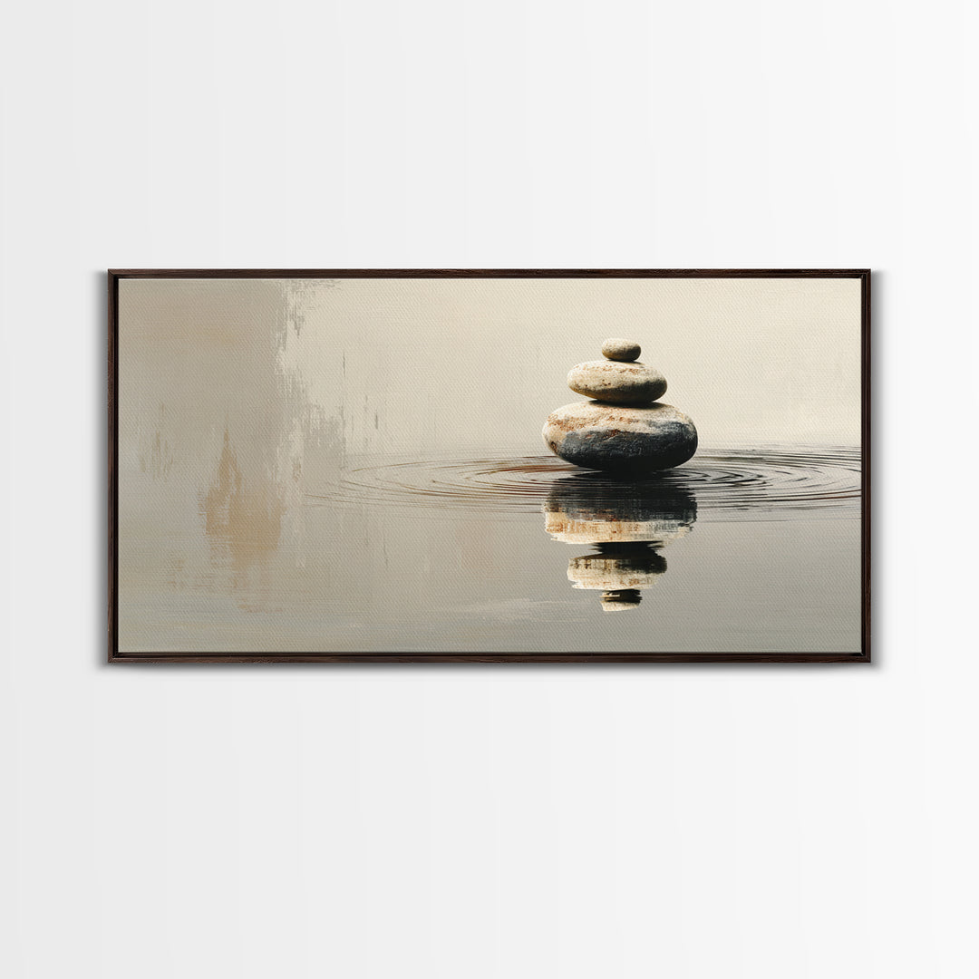 Minimalist Zen Stacked Stones Balancing Nature Wall Art Framed Canvas Print Calm Living Room Decor And Spa Wall Decor