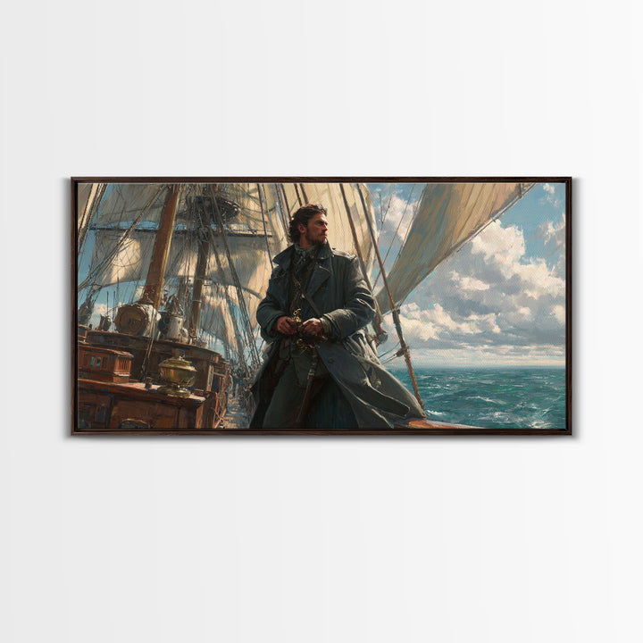 Sailor On Tall Ship At Sea Framed Canvas Print, Nautical Wall Art, Seascape Painting, Coastal Decor, Ocean Wall Art, Gift For Him