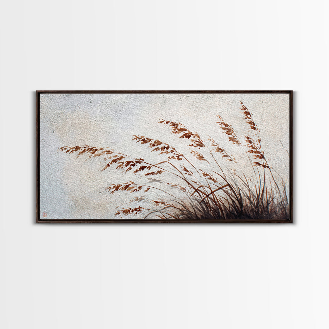 Minimalist Brown Grass Painting On Textured Canvas Print For Rustic Home Decor And Wall Art