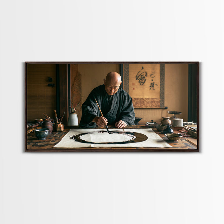 Traditional Japanese Zen Artist Painting Elegant Enso Circle Incalligraphy Studio Framed Canvas Print Wall Art