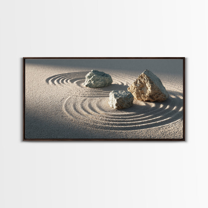 Zen Japanese Rock Garden With Sand And Stones Minimalist Wall Art Canvas Print For Calming Home Decor And Meditation Space