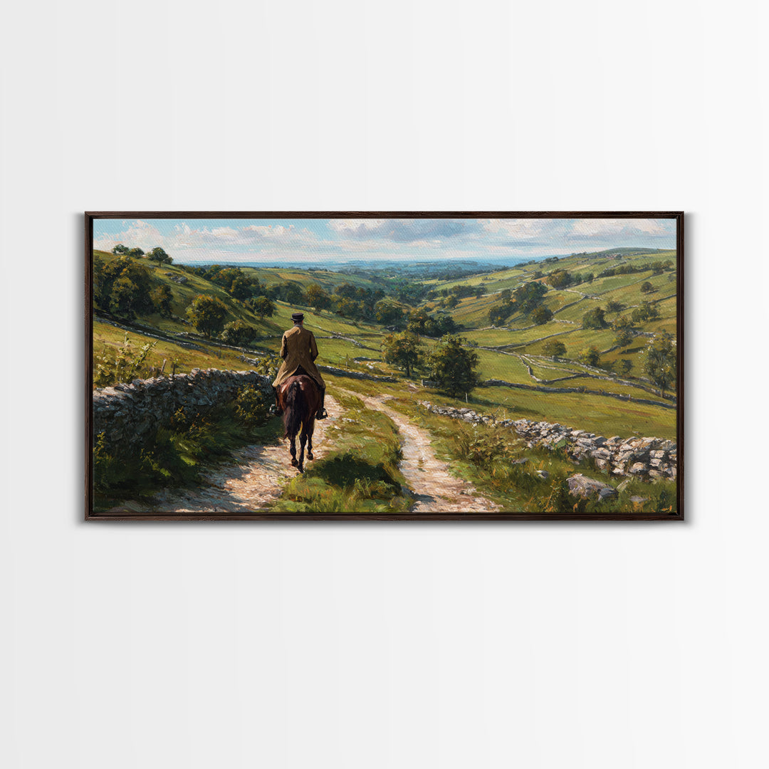 Horseback Rider On Rolling Countryside Path Canvas Print, Landscape Wall Art, Equestrian Decor, Rustic Farmhouse Home Decor Gift