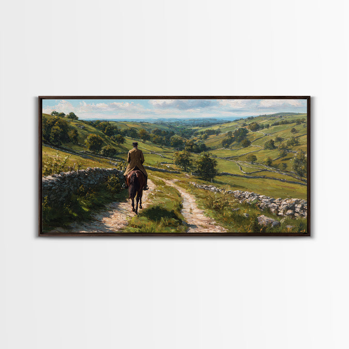 Horseback Rider On Rolling Countryside Path Canvas Print, Landscape Wall Art, Equestrian Decor, Rustic Farmhouse Home Decor Gift