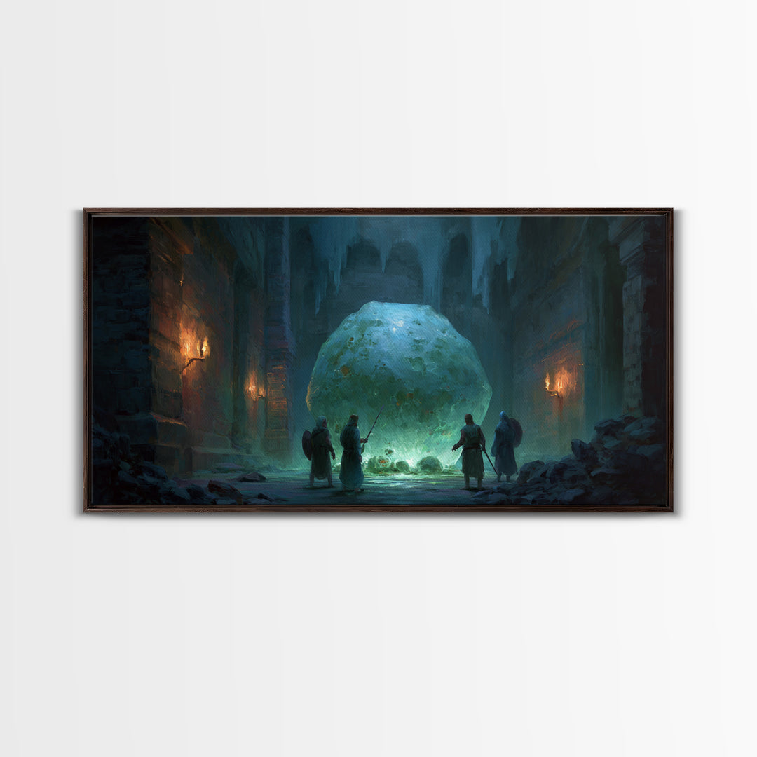 Icy Ruins With Glowing Blue Orb Wall Art, Fantasy Dungeon Landscape, Dark Academia Decor, Dnd Art Print, Gaming Room Art