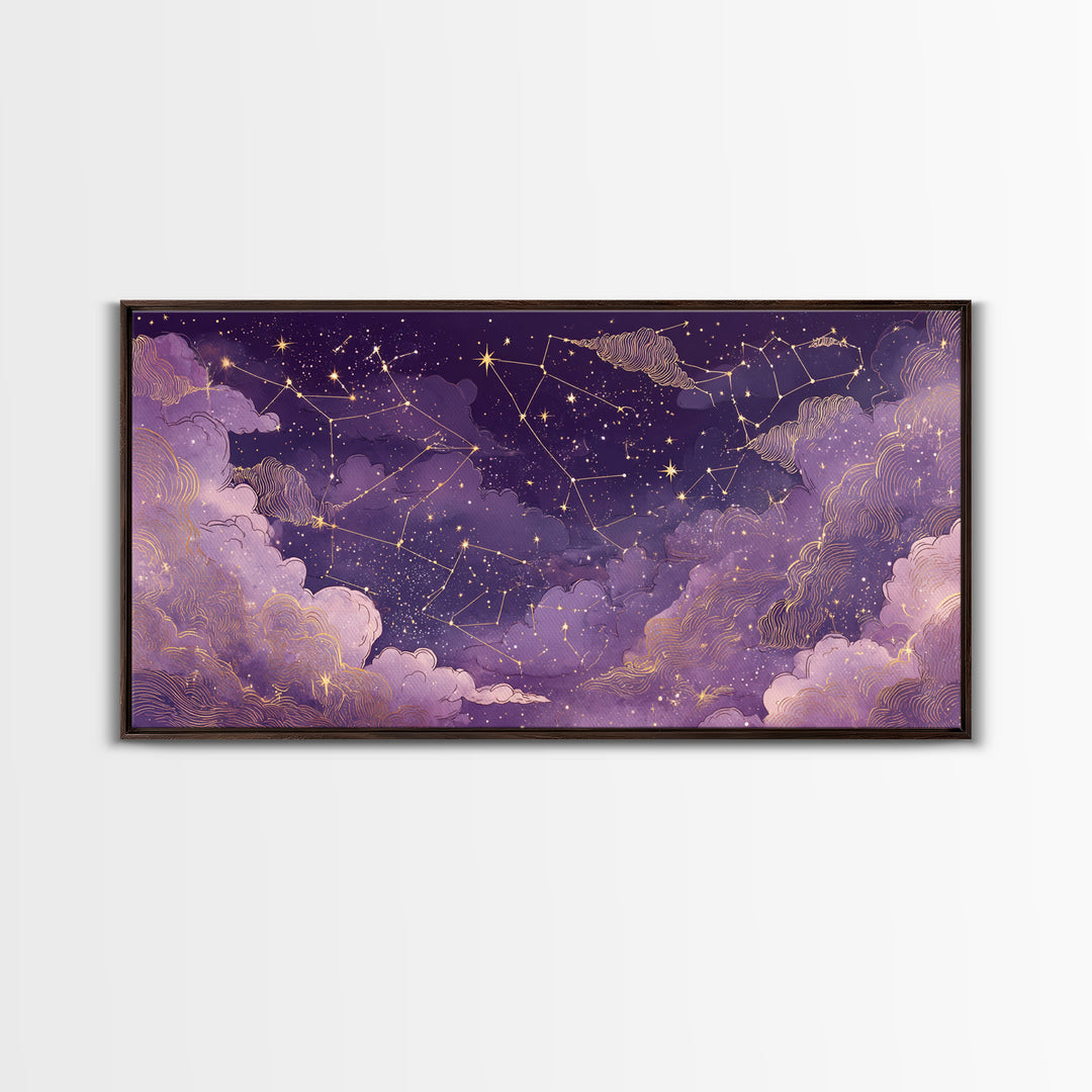 Purple Zodiac Constellation Night Sky Wall Art, Celestial Canvas Print, Astrology Wall Decor, Mystical Bedroom Decor, Gift For Her