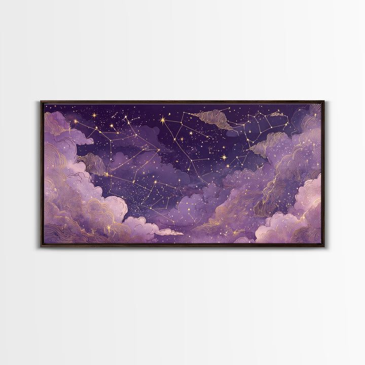 Purple Zodiac Constellation Night Sky Wall Art, Celestial Canvas Print, Astrology Wall Decor, Mystical Bedroom Decor, Gift For Her