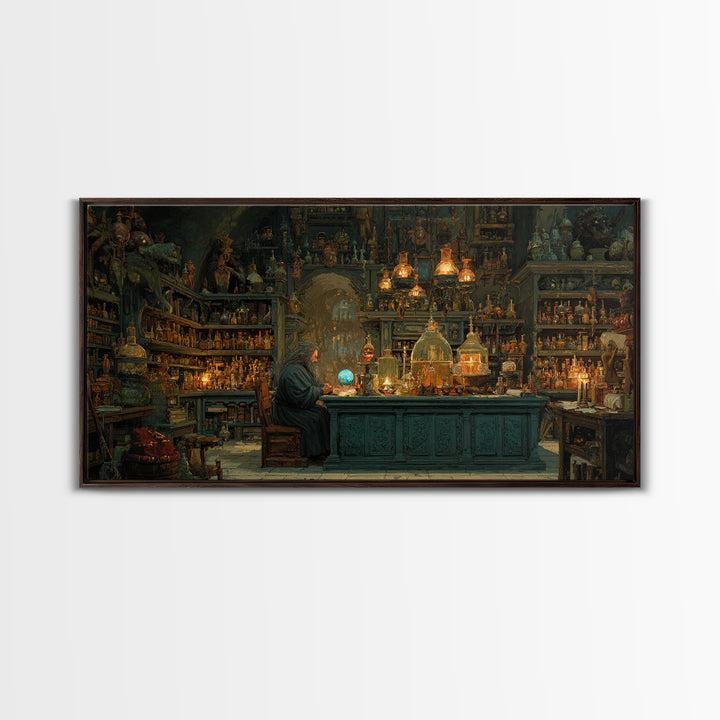 Wizard Alchemy Shop Canvas Print, Dark Academia Wall Art, Fantasy Library Decor, Gothic Apothecary Art Print For Living Room Home Decor