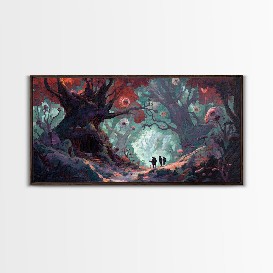 Enchanted Forest Path With Glowing Orbs Wall Art, Fantasy Woodland Canvas Print, Whimsical Fairy Tale Home Decor, Living Room Decor