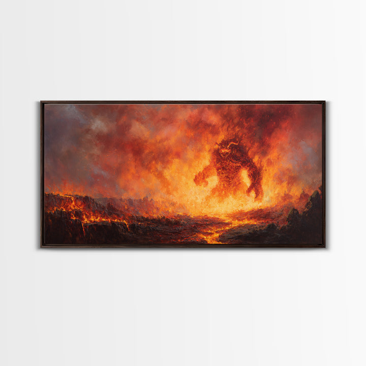 Fiery Lava Titan Fantasy Wall Art, Dark Fantasy Canvas Print, Volcanic Monster Poster, Gaming Room Decor, Gift For Him, Large Art
