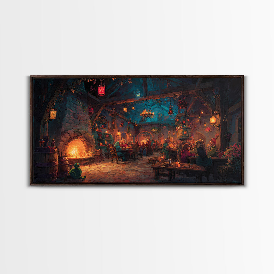 Cozy Medieval Tavern Wall Art, Fantasy Inn Canvas Print, Fireplace Pub Decor, Dungeons And Dragons Game Room Gift For Him, Man Cave Decor