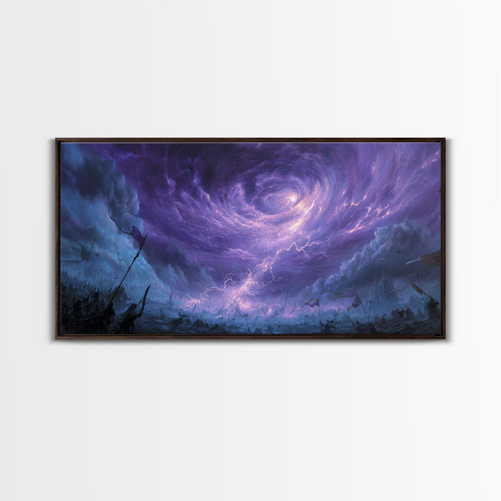 Purple Storm Vortex Canvas Print, Fantasy Sky Wall Art, Dramatic Lightning Landscape, Dark Surreal Decor, Gothic Gift For Him