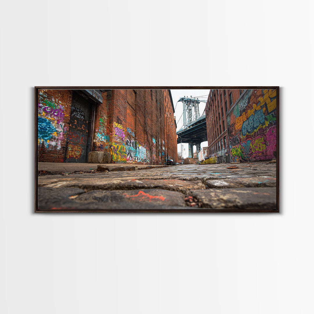 Graffiti Alley By Manhattan Bridge Wall Art, Urban Street Photography Canvas Print, Brooklyn Loft Decor, Industrial City Art
