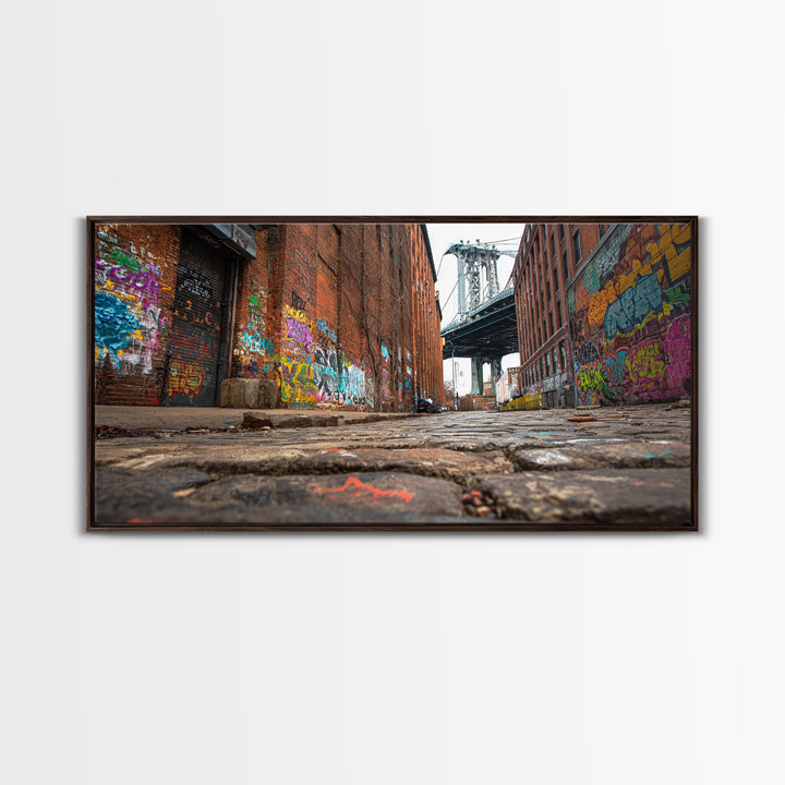 Graffiti Alley By Manhattan Bridge Wall Art, Urban Street Photography Canvas Print, Brooklyn Loft Decor, Industrial City Art