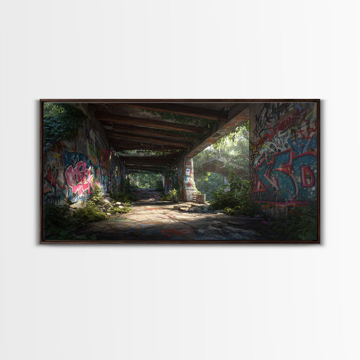 Abandoned Graffiti Underpass Wall Art, Urban Street Art Canvas Print, Industrial Decor, Edgy Office Poster Unique Gift For Him