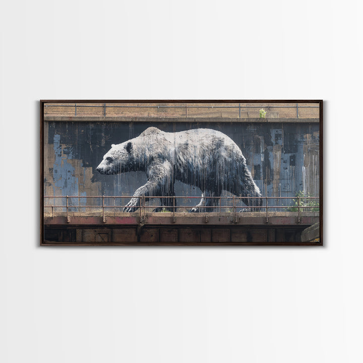 Polar Bear Graffiti On Industrial Concrete Wall Art, Urban Street Art Print, Wildlife Decor, Modern Wall Decor, Animal Lover Gift
