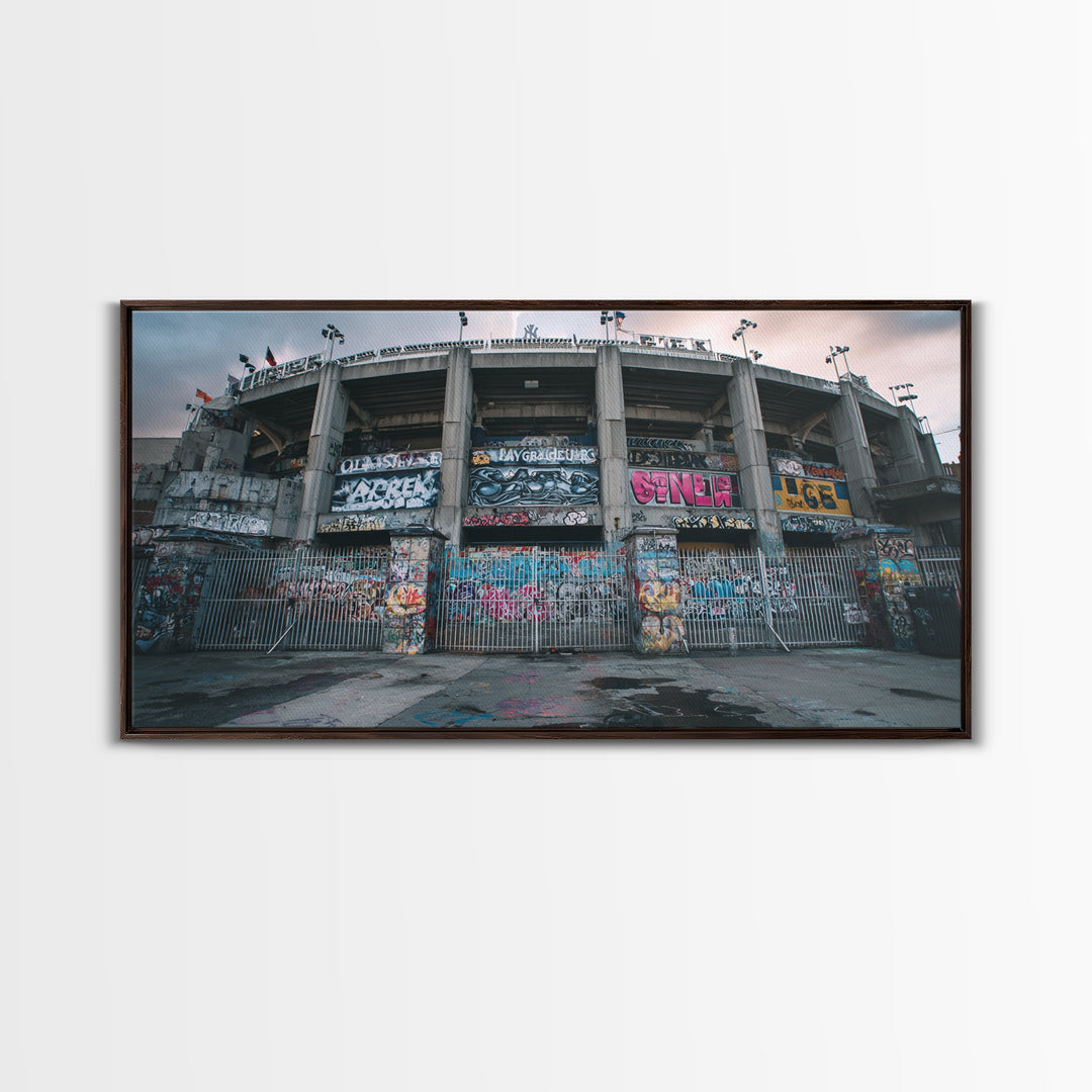 Abandoned Graffiti Stadium Facade Wall Art, Urban Street Art Canvas Print, Industrial Decor, Man Cave And Office Wall Decor