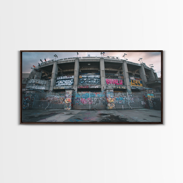 Abandoned Graffiti Stadium Facade Wall Art, Urban Street Art Canvas Print, Industrial Decor, Man Cave And Office Wall Decor