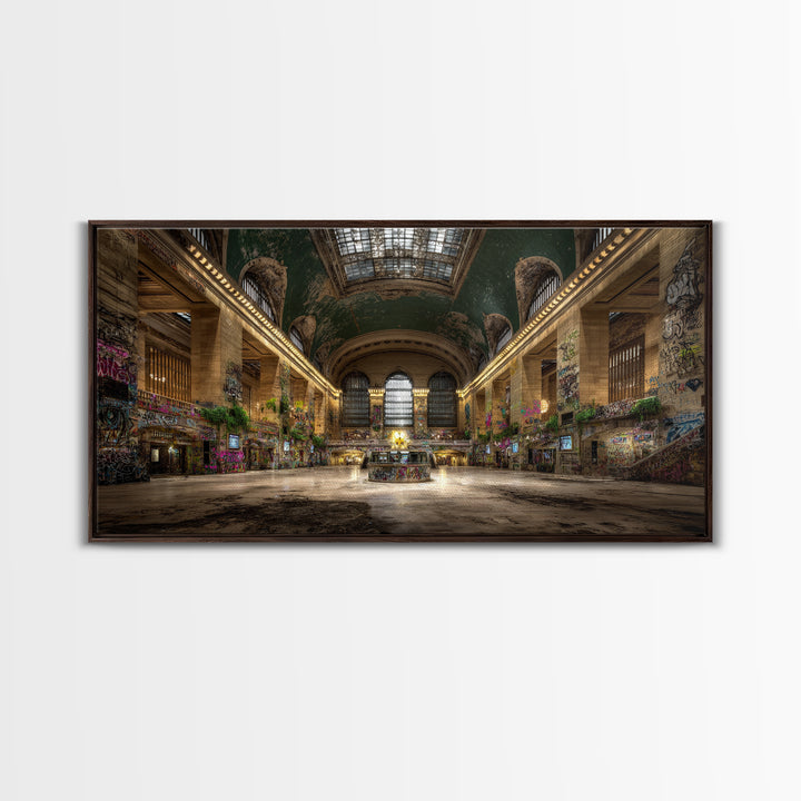 Overgrown Grand Train Station Wall Art, Abandoned Urban Canvas Print, Graffiti Decor, Architecture Poster, Eclectic Wall Decor