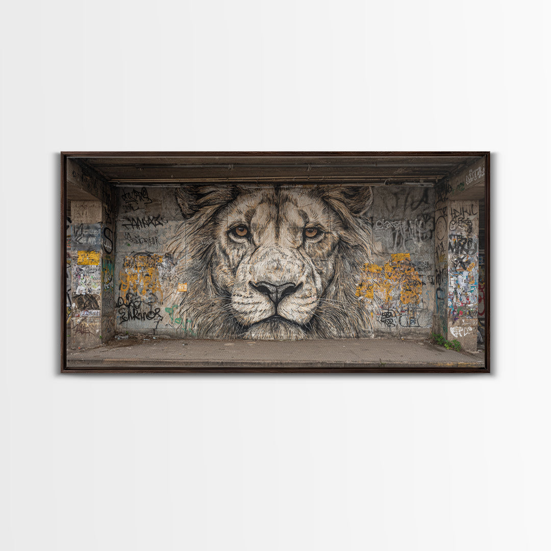 Black And White Lion Graffiti Wall Art, Urban Street Art Mural Print, Big Cat Decor, Masculine Office Decor, Gift For Him