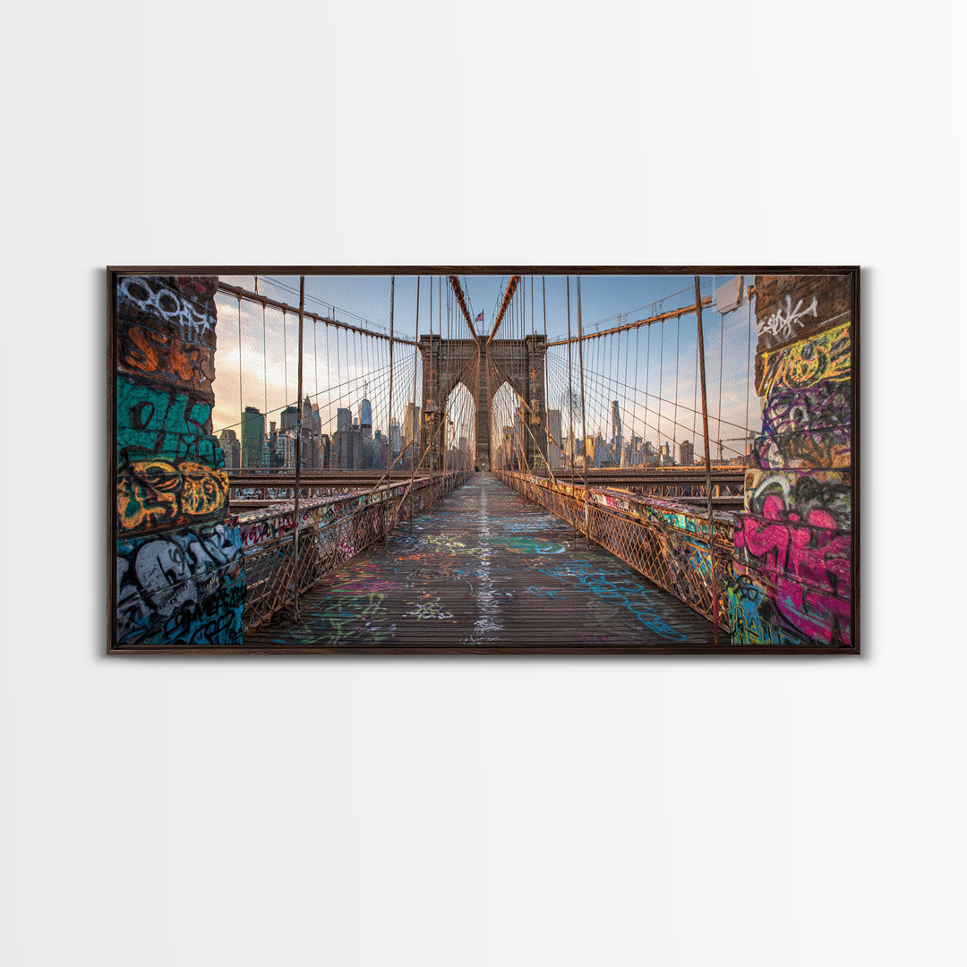 Brooklyn Bridge Graffiti Wall Art, New York City Canvas Print, Urban Street Art Decor, Industrial Loft Travel Poster Print