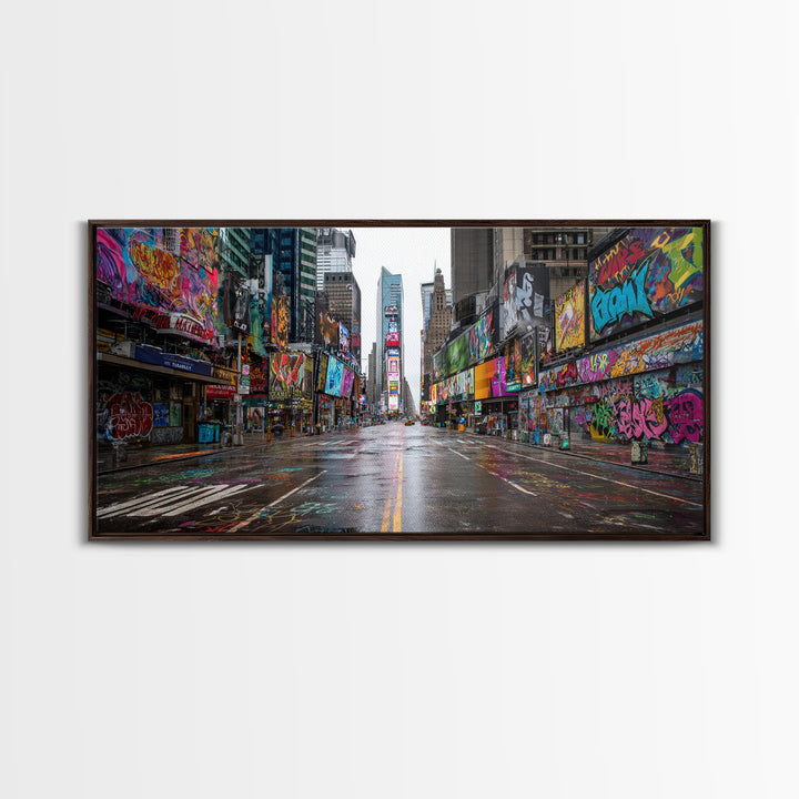 Rainy Neon Graffiti City Street Wall Art, Urban Canvas Print, New York Poster, Street Art Decor, Modern Office Decor, Gift For Him