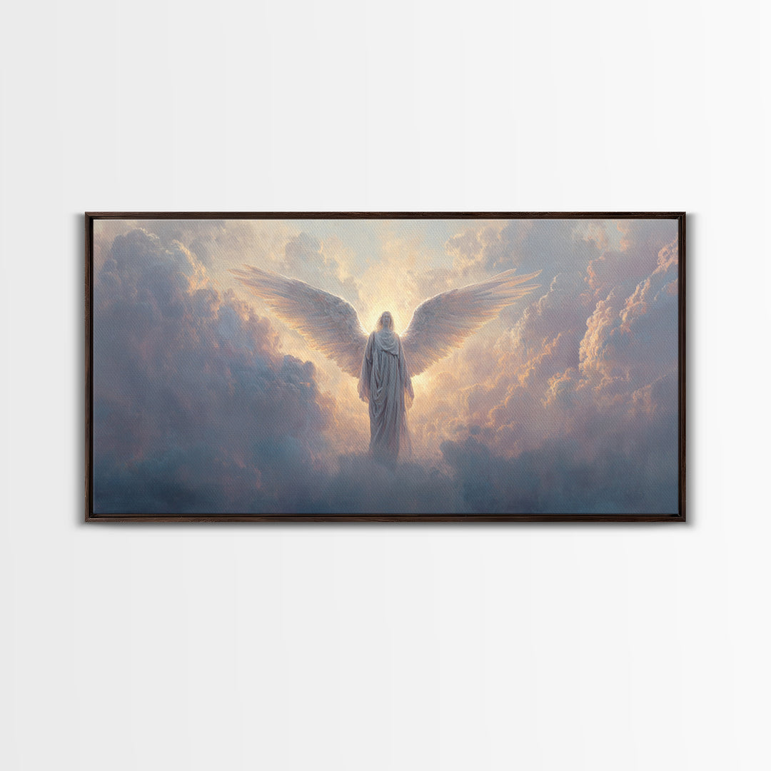 Radiant Angel In Heavenly Clouds Canvas Print, Celestial Christian Wall Art, Spiritual Home Decor, Bereavement Gift For Her