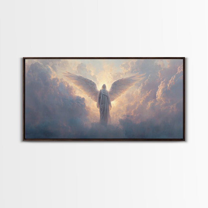 Radiant Angel In Heavenly Clouds Canvas Print, Celestial Christian Wall Art, Spiritual Home Decor, Bereavement Gift For Her