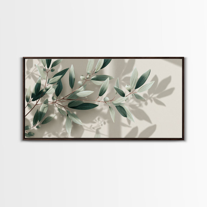 Olive Branch Botanical Canvas Print, Sage Green Wall Art, Minimalist Nature Decor, Calming Japandi Living Room Framed Art