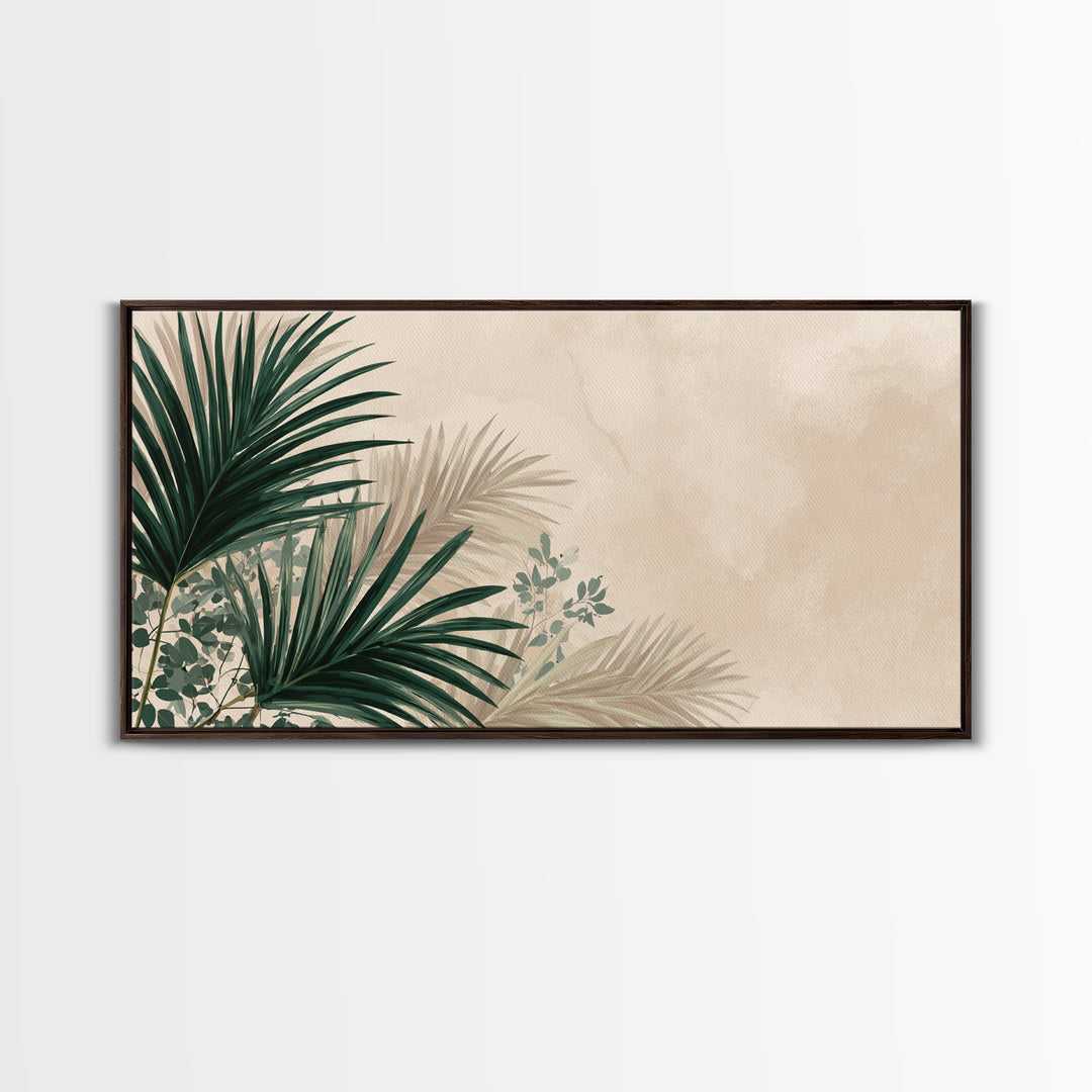 Large Tropical Palm Leaves Canvas Print, Neutral Botanical Wall Art, Coastal Boho Decor, Modern Green Living Room Art Print