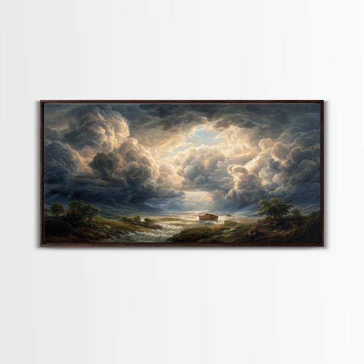 Storm Clouds Over Flooded Valley Canvas Print, Dramatic Landscape Art, Moody Wall Decor, Biblical Nature Home Decor, Housewarming Gift