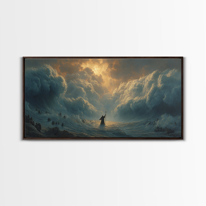 Moses Parting The Red Sea Wall Art, Biblical Ocean Storm Painting, Christian Home Decor, Dramatic Faith Gift For Living Room
