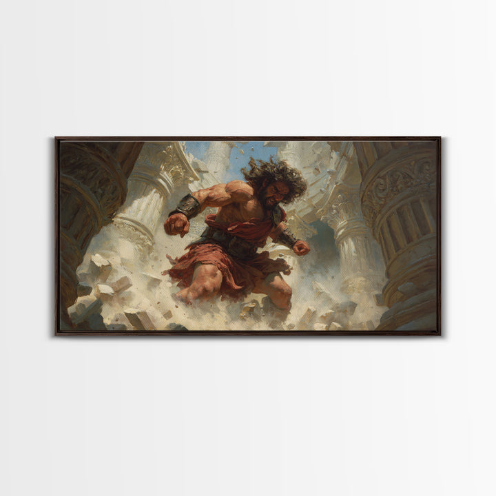 Raging Titan Among Ruined Columns Framed Canvas Print, Mythological Art, Greek Fantasy Wall Art, Dramatic Home Decor, Statement Artwork