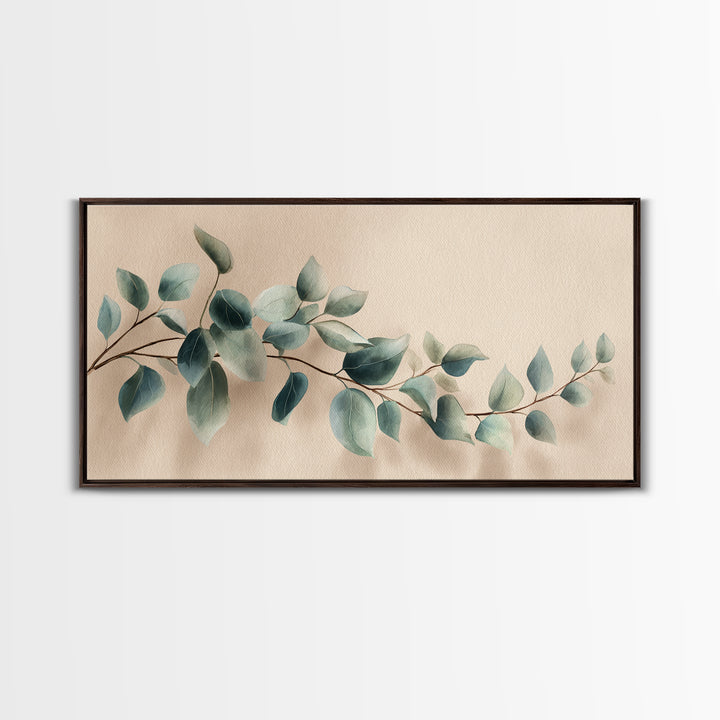 Soft Eucalyptus Branch Canvas Print, Blue Green Botanical Wall Art, Neutral Home Decor, Bedroom Wall Art, Modern Living Room Art