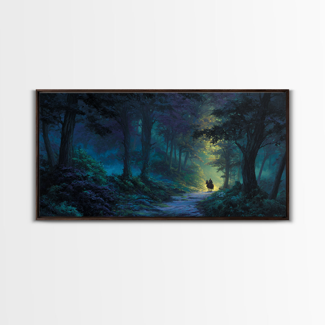Moonlit Enchanted Forest Canvas Print, Fantasy Landscape Wall Art, Mystical Woodland Decor, Dark Fairy Tale Art Print Gift