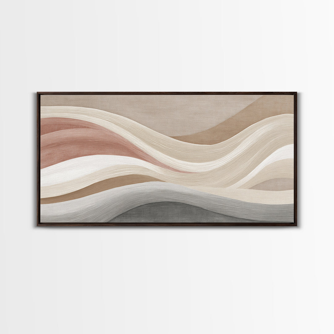 Neutral Wavy Abstract Wall Art, Terracotta Taupe Lines, Minimalist Canvas Print, Modern Living Room Decor, Above Sofa Art