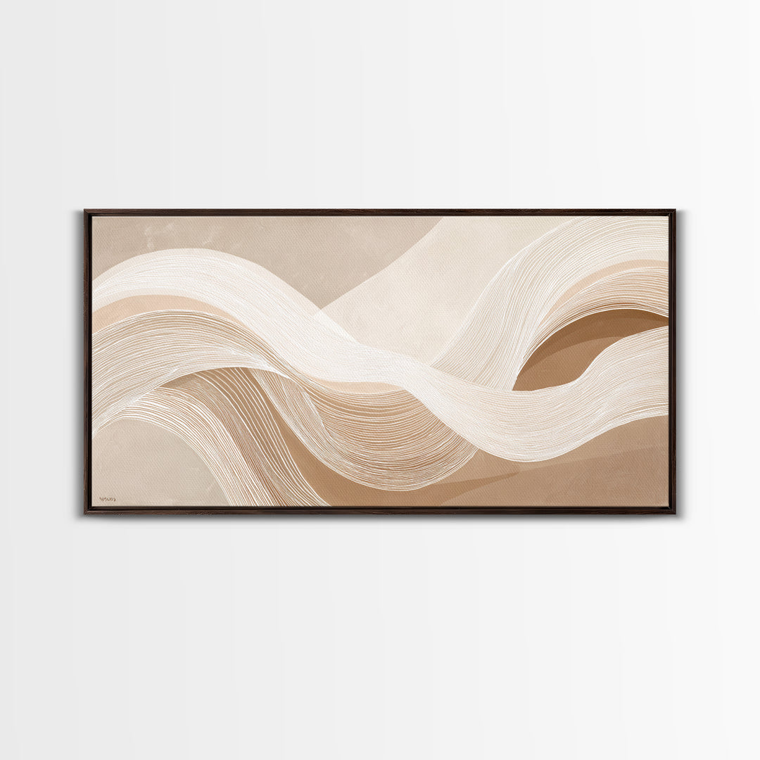 Cream Topographic Wave Framed Canvas Print, Beige Abstract Wall Art, Organic Modern Decor, Neutral Living Room Wall Decor
