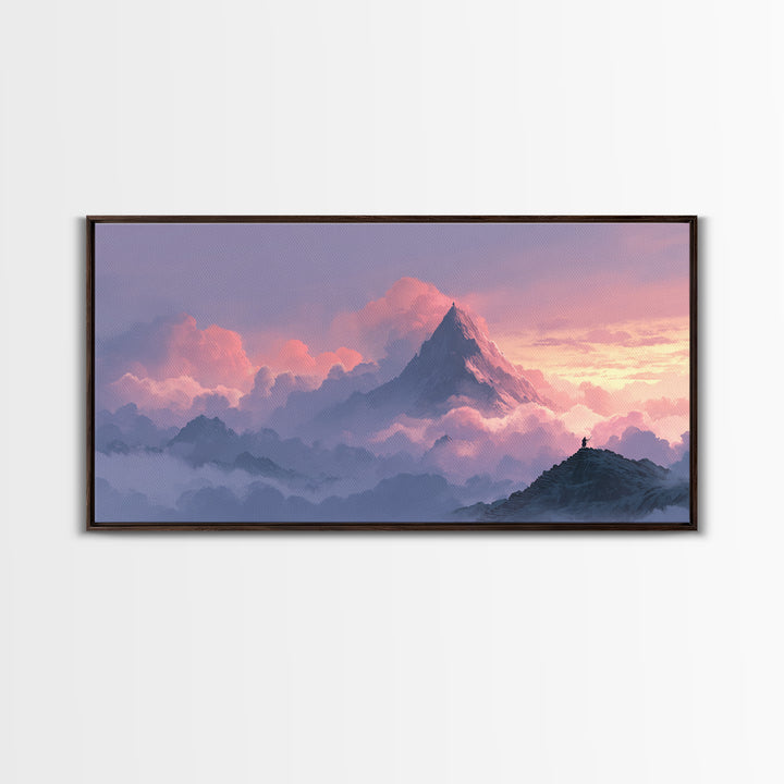 Pink Cloud Mountain Summit Canvas Print, Fantasy Landscape Wall Art, Nature Wall Decor, Adventure Art, Calming Bedroom Decor
