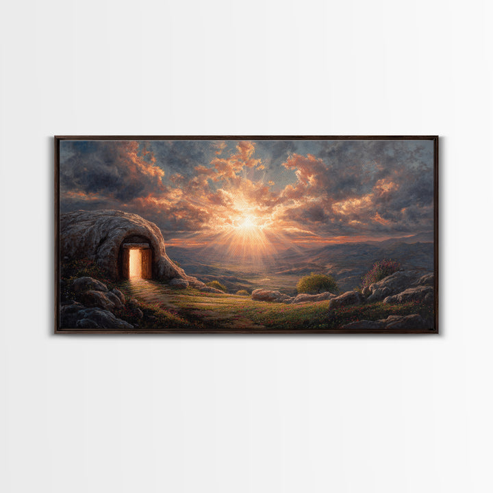 Empty Tomb Sunrise Framed Canvas Print, Christian Wall Art, Resurrection Painting, Easter Decor, Inspirational Gift For Her
