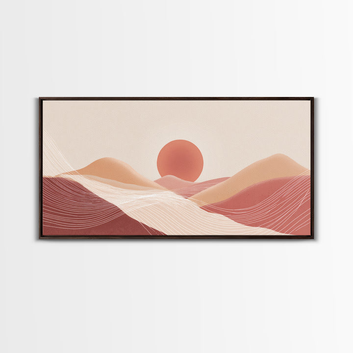 Terracotta Desert Sunset Canvas Print, Abstract Dune Landscape Wall Art, Boho Earth Tone Living Room Decor, Modern Above Bed Print