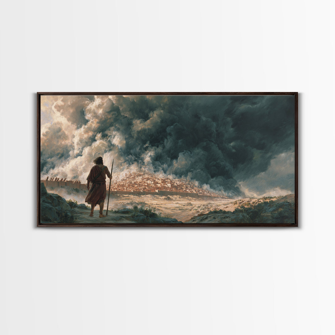 Dramatic Prophet Before Stormy City Wall Art, Biblical Landscape Canvas Print, Dark Fantasy Art, Religious Home Decor, Fine Art Print