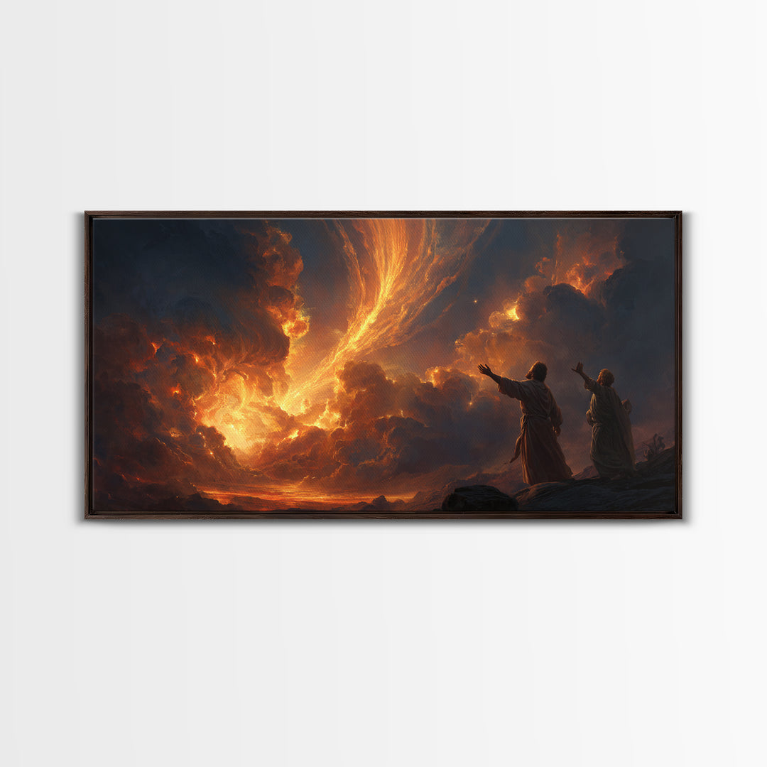Fiery Pillar In Storm Clouds Framed Canvas Print, Biblical Wall Art, Spiritual Landscape Decor, Christian Gift For New Home