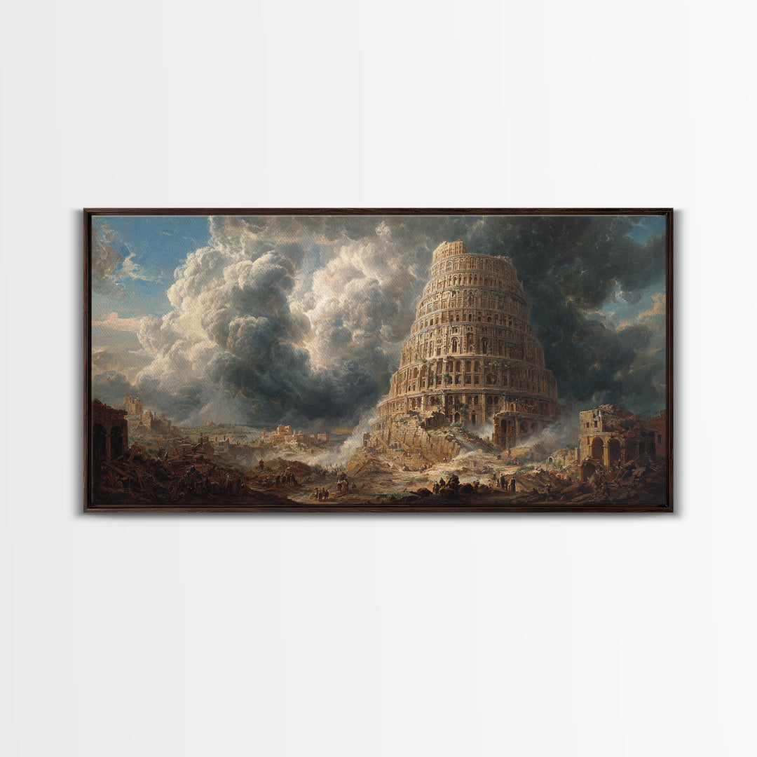 Tower Of Babel Storm Canvas Print, Biblical Architecture Wall Art, Dark Academia Decor, Classical Fantasy Landscape Art Print