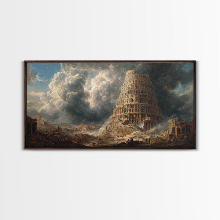 Tower Of Babel Storm Canvas Print, Biblical Architecture Wall Art, Dark Academia Decor, Classical Fantasy Landscape Art Print