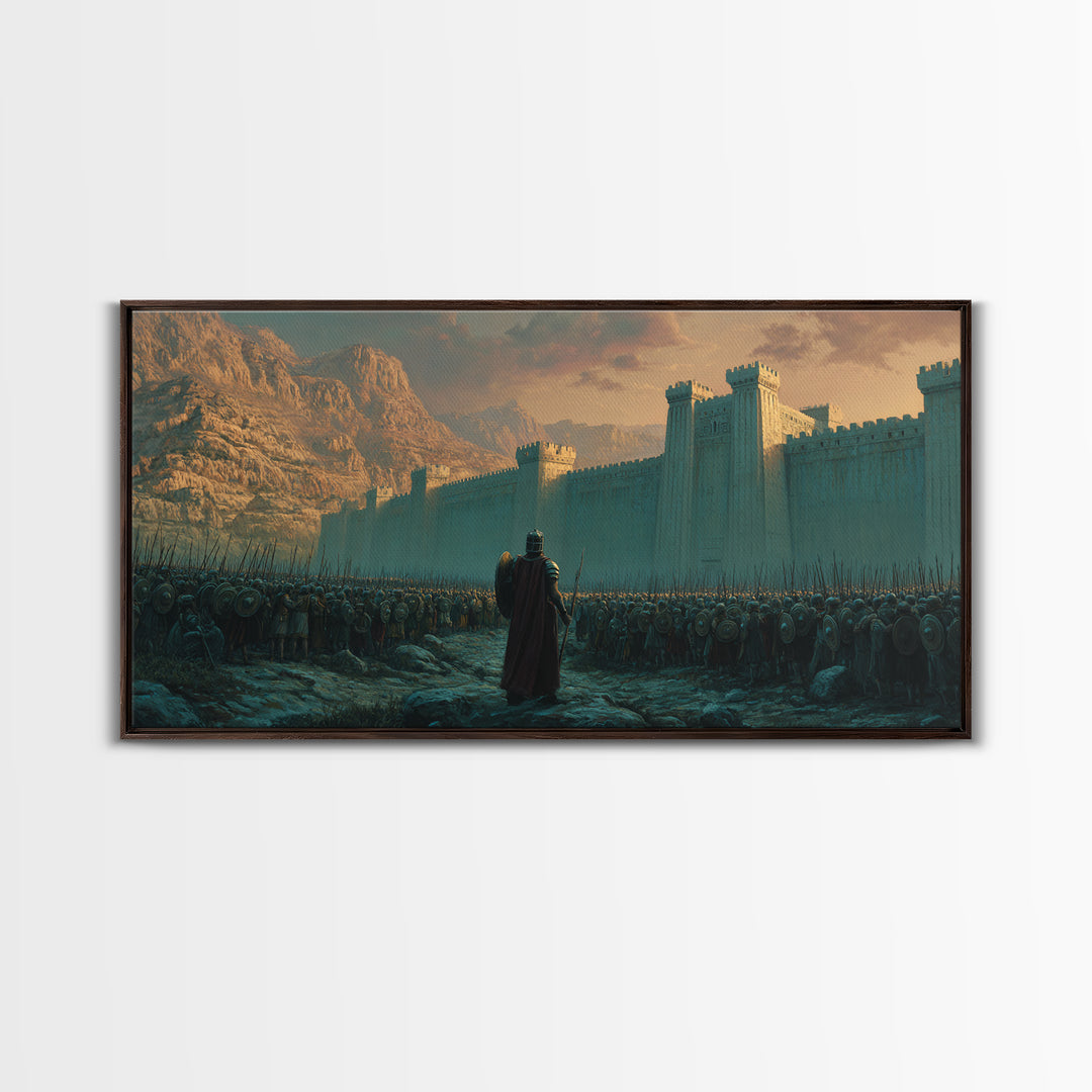 Lone Commander Before Castle Army Wall Art, Epic Medieval Fantasy Canvas Print, Knight Battle Landscape, Man Cave Decor, Gift For Him