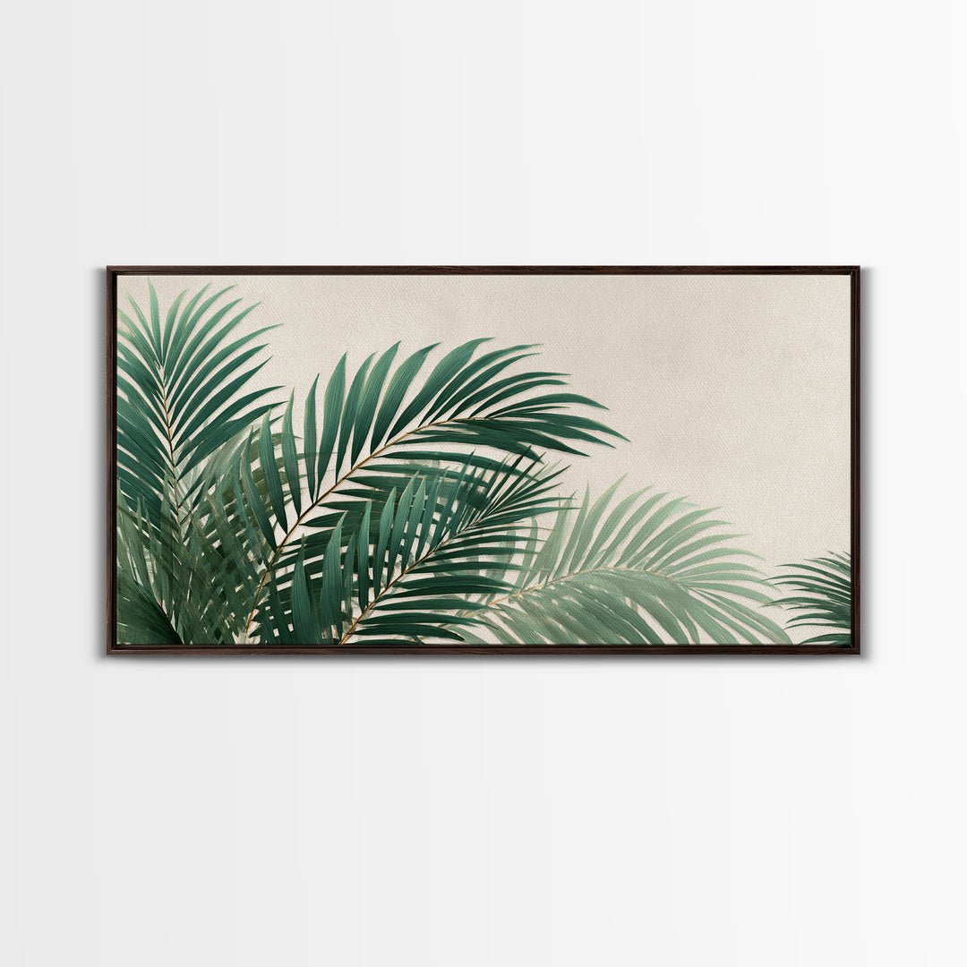 Tropical Palm Leaves Wall Art, Botanical Canvas Print, Green Coastal Decor, Neutral Living Room Wall Decor, Beach House Gift