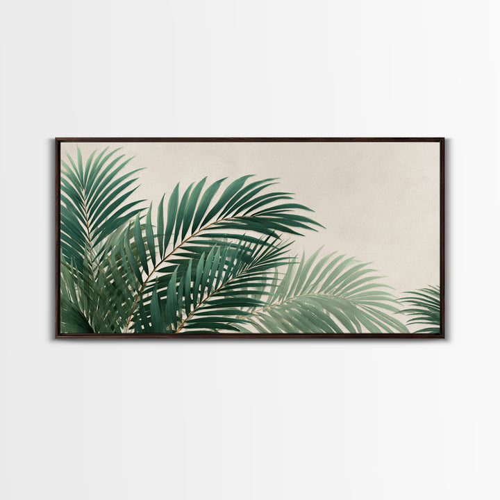 Tropical Palm Leaves Wall Art, Botanical Canvas Print, Green Coastal Decor, Neutral Living Room Wall Decor, Beach House Gift