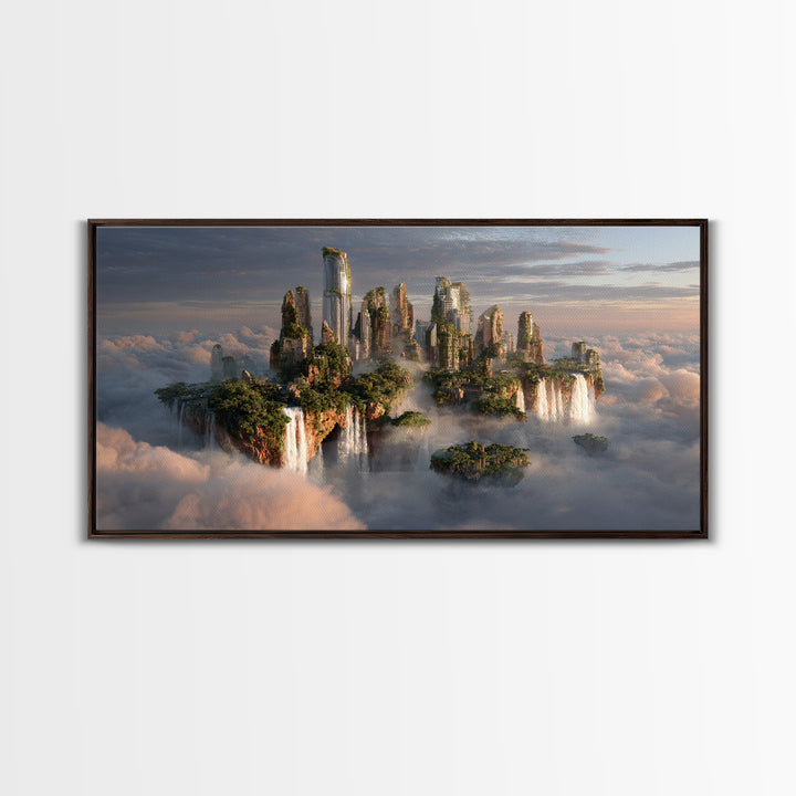 Floating Island City Above Clouds Wall Art, Fantasy Landscape Canvas Print, Surreal Modern Decor, Statement Artwork Gift
