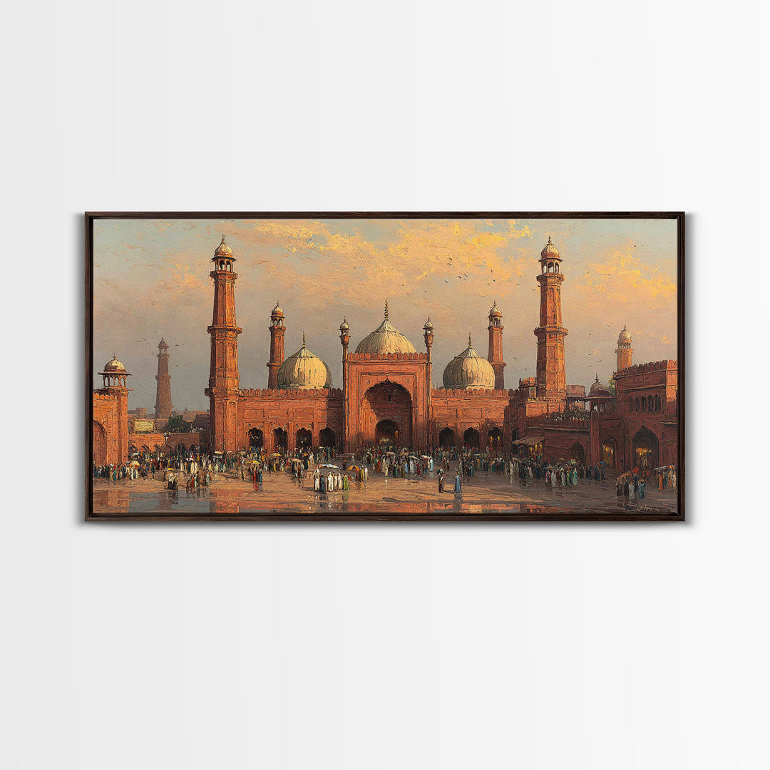 Sunset Red Mosque Courtyard With Domes Wall Art, Islamic Architecture Canvas Print, Travel Poster, Elegant Home Decor, Housewarming Gift